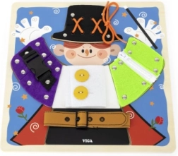 VIGA lesena manipulatívna tabla čarovnik montessori – zadrge, gumbi in zaponke