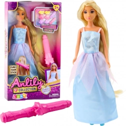 Punčka Anlily v modri večerni obleki z dodatki za urejanje las