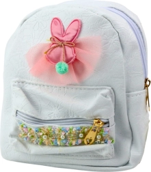 Otroški nahrbtnik z zajčkom in okrasnim trakom bel