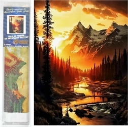 Diamantno slikanje - Gorska reka ob sončnem zahodu 30x40 cm