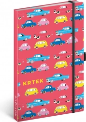 Črtast zvezek s trdimi platnicami 13 × 21 cm z elastiko in držalom za svinčnik