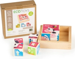 Lesene kocke z živalmi ECOTOYS, 8 kock