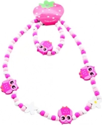 Komplet ogrlice in zapestnice s sovicami iz lesenih kroglic