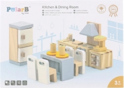 Lesena garnitura pohištva za hiško za punčke Kuhinja in jedilnica