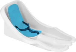 Otroške sani z naslonom in pasom, bele z modrim sedežem