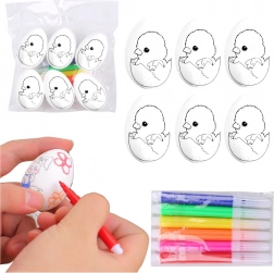 Polistirenska velikonočna jajca za barvanje s flomastri, piščanček v jajcu, 6 kosov