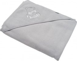 Otroška frotirna brisača s kapuco in vezenino 100 × 100 cm – siva miška