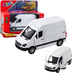 Kovinska dostavna vozila 1:32 z navijalnim pogonom, lučmi in zvoki – bela