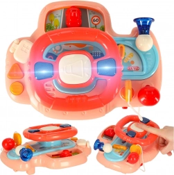 Interaktiven rožnat volan za otroke za voziček z zvoki in lučkami