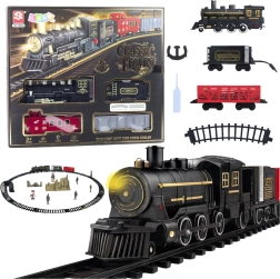 Električni vlakovni set s parno lokomotivo, vagoni in tiri z lučko
