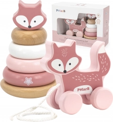 Leseni komplet VIGA PolarB – stolp za zlaganje z motivom lisice in vlečna lisica