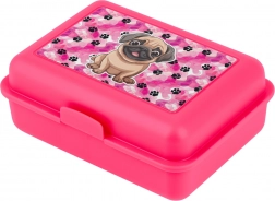 Rožnata posodica za malico z ilustracijo psa