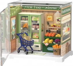 RoboTime 3D lesena miniatura – trgovina z zelenjavo in sadjem
