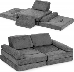 Zložljiv modularni otroški kavč za 2 otroka iz 10 mehkih oblazinjenih delov – siv ECOTOYS