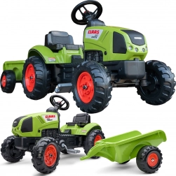Traktor Falk Claas zelen s pedali in prikolico s hupo za otroke od 2 let
