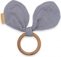 Lesen grizalo z muslinastimi ušeski New Baby, sivo