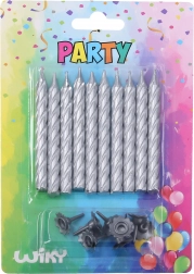 Komplet svečk s podstavki, srebrna, 10 + 10 kosov