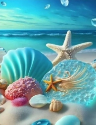 Diamantno slikanje morske zvezde in školjk 30 × 40 cm