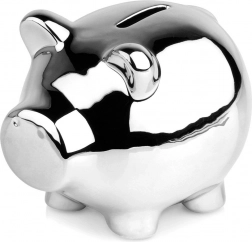 Srebrna keramična hranilnica v obliki pujse 11,5 × 9 cm