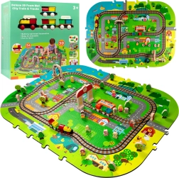 Pena 3D mestna podloga z baterijskim vlakcem, tiri in dodatki 56 kosov HUMBI