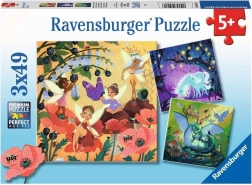 Ravensburger sestavljanka vile, zmaj in samorog – 3×49 koščkov