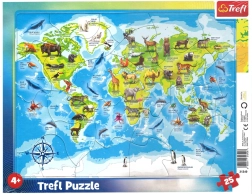 TREFL Puzzle Zemljevid sveta z živalicami 25 kosov
