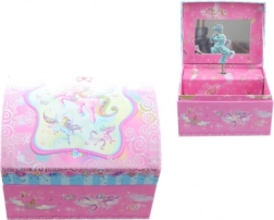 Rožnata glasbena škatlica za nakit z samorogom in balerino