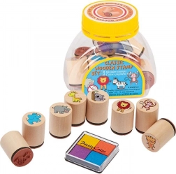 Goki set 8 lesenih žigov z barvilom