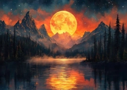 Diamantno slikanje Zlata luna v gorah 30x40 cm