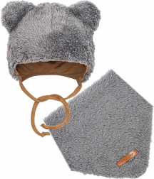 Zimski komplet za dojenčka kapa in rutka New Baby teddy bear siv