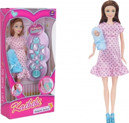 Noseča punčka s kompletom dodatkov 29 cm