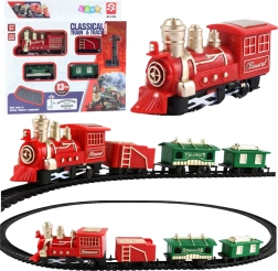 Klasičen baterijski vlak z lokomotivo, vagoni in tiri – 13 delov