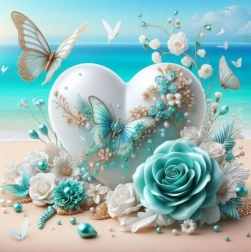 Diamantno slikanje srce z metulji 30 × 40 cm