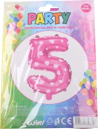 Balon številka 5 rožnat s srčki 82 × 47 cm