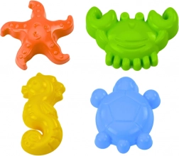 Morske forme za pesek, komplet 4 kosov: rak, želva, morska zvezda, morski konjiček - rumena, zelena