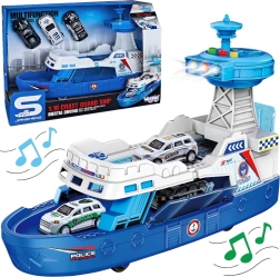 interaktivni policijski patruljni čoln 1:16 + 3 kovinski avtomobilčki – Woopie