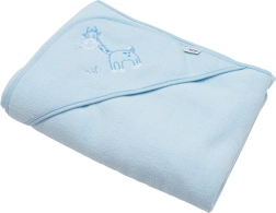 Otroška frotirna brisača s kapuco z vezenjem 100×100 modra žirafa