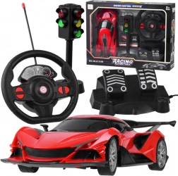 RC športni avto z volanom, pedali in semaforjem 1:16 – Rdeča