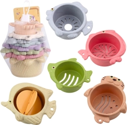 Barvni stolpični lončki za kopel 2v1, pastelni, 6 kosov