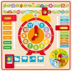 Woody večnamenski stenski koledar z urami