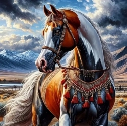 Diamantno slikanje Konj v indijanskem oprsnici 30x40 cm