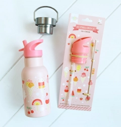 A Little Lovely Company komplet zamaška, krtačke in slamice za steklenico iz nerjavečega jekla 350 ml – Sladoled