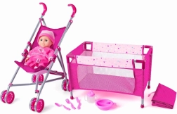 WOODY Otroški komplet z vozičkom in posteljico