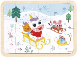 Janod lesene sestavljanke z iskanjem razlik – sankanje, 24 kosov