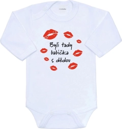 Otroško bodi z potiskom New Baby Bili sta tu babica in dedek, dolg rokav