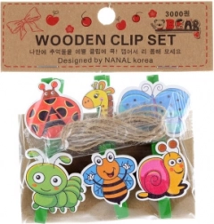 Leseni sponki z živalicami, 6 kos