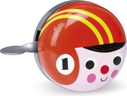 Retro rdeči zvonec za kolo s kolesarjem