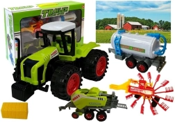 Kmečki komplet vozil s traktorjem, cisterno, grabljalnikom sena in balirko