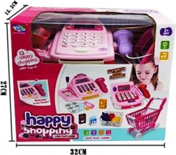 Blagajna s supermarketnim vozičkom in nakupi