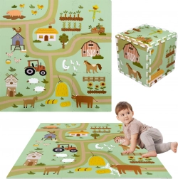 Pena podloga za igro 90 × 90 cm – močne puzzle, 9 delov HUMBI kmetija in podeželske ceste